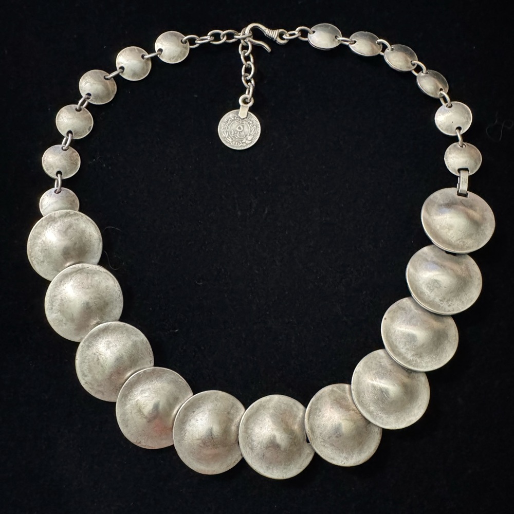 Seraglio Textured Silver-Tone Graduated Disc Collar Necklace